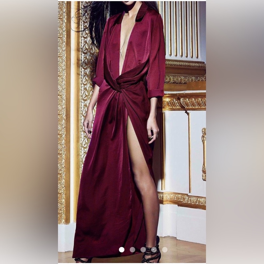 Missguided satin low cut, high slit gown